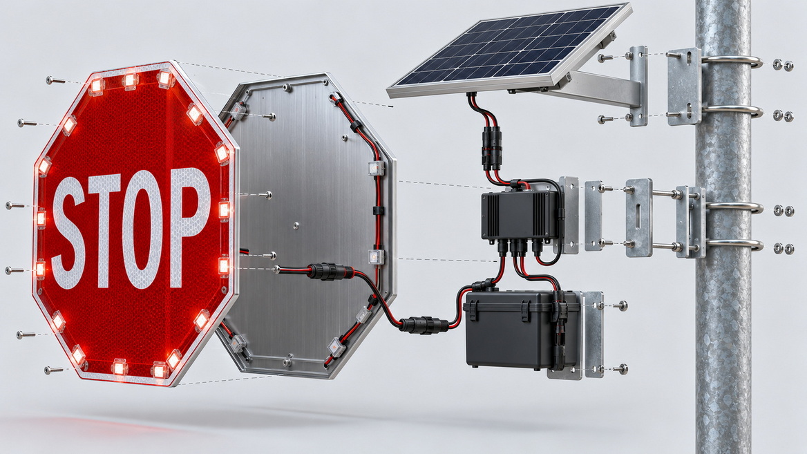 Solar LED Stop Sign System Components Solar LED Stop Sign System Components