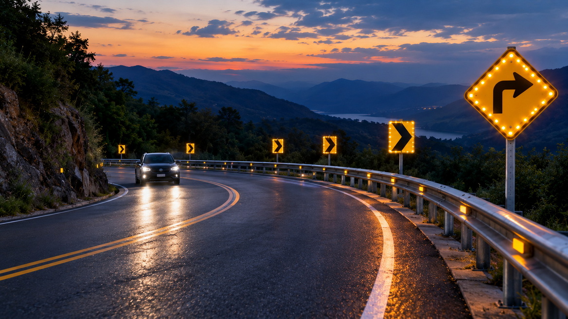 LED Curve Warning Signs On Highway LED Curve Warning Signs On Highway
