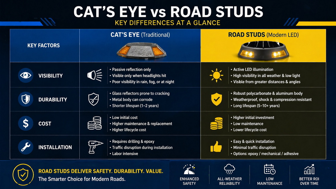 Cats Eye Road Studs Differences Infographic Cats Eye Road Studs Differences Infographic