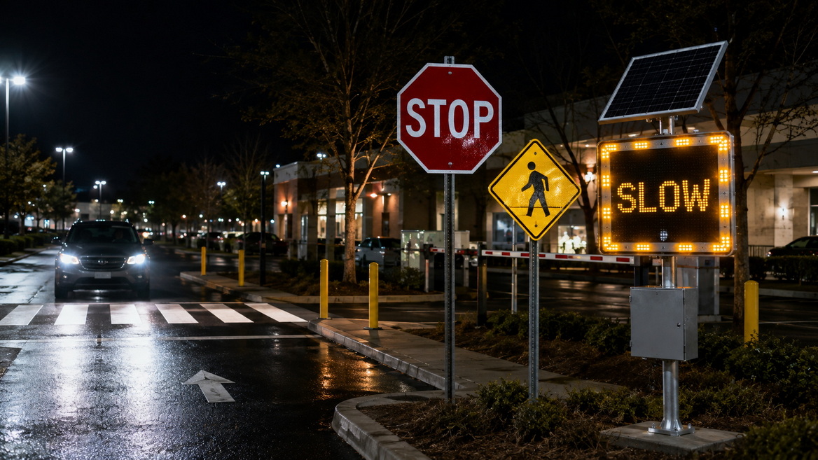 Reflective And LED Traffic Signs At Night Reflective And LED Traffic Signs At Night