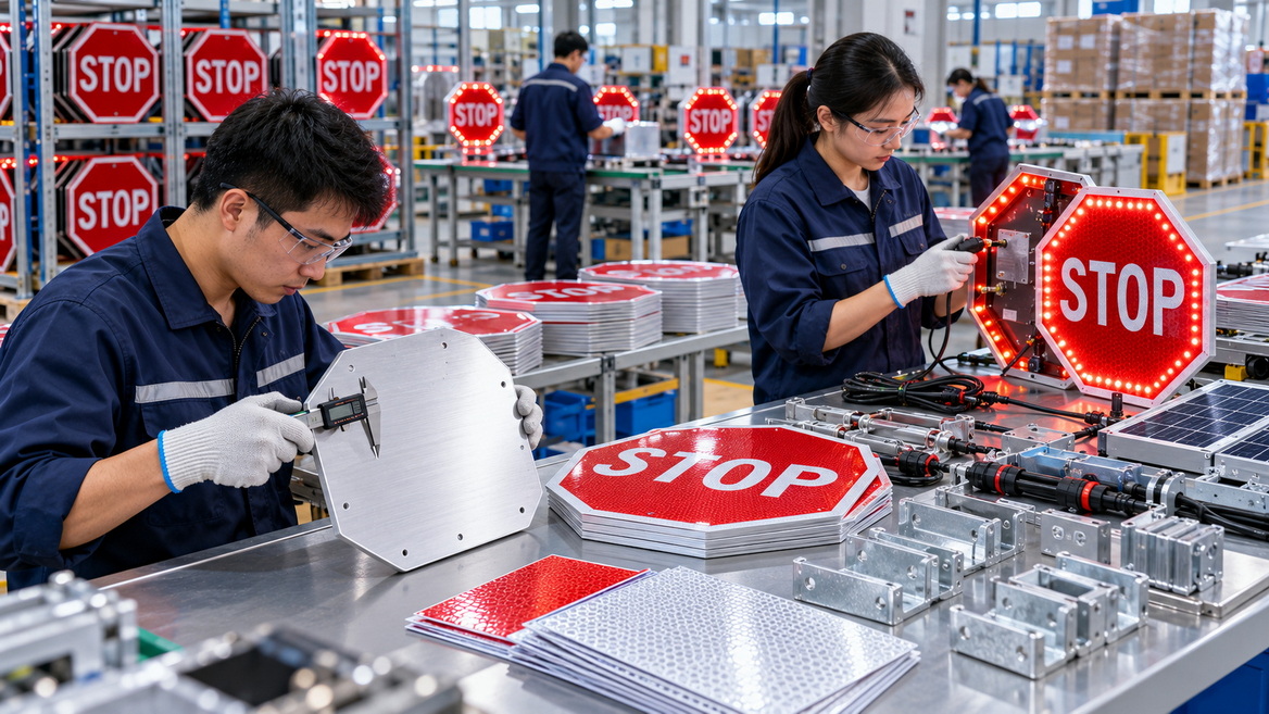 LED Stop Sign Manufacturing And Quality Inspection LED Stop Sign Manufacturing And Quality Inspection