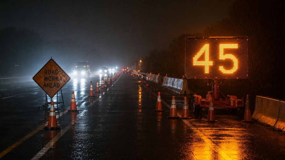 LED Work Zone Sign At Night LED Work Zone Sign At Night