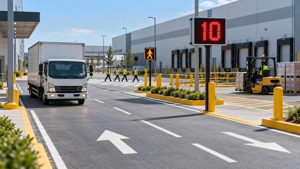 LED Traffic Safety Signs In Industrial Logistics Park LED Traffic Safety Signs In Industrial Logistics Park