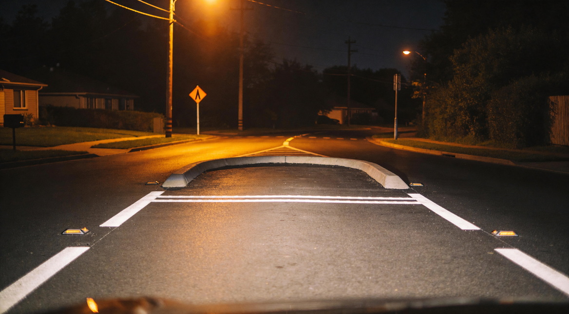 Road Reflectors And Speed Hump Visibility At Night Road Reflectors And Speed Hump Visibility At Night