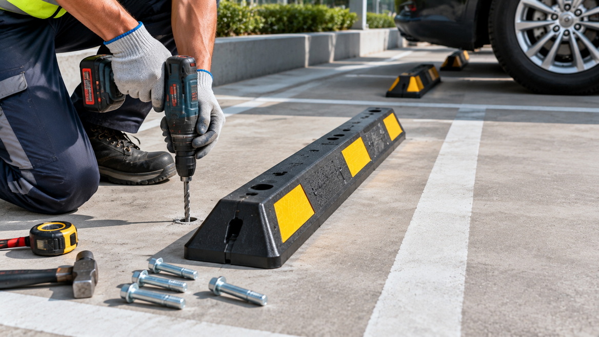 Rubber Wheel Stop Installation Details Rubber Wheel Stop Installation Details