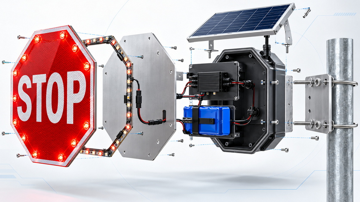 Solar LED Stop Sign Components Solar LED Stop Sign Components