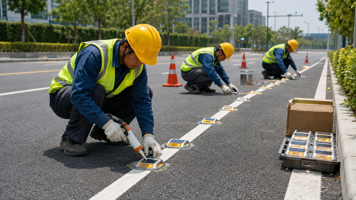 Solar Road Stud Field Installation Solar Road Stud Field Installation