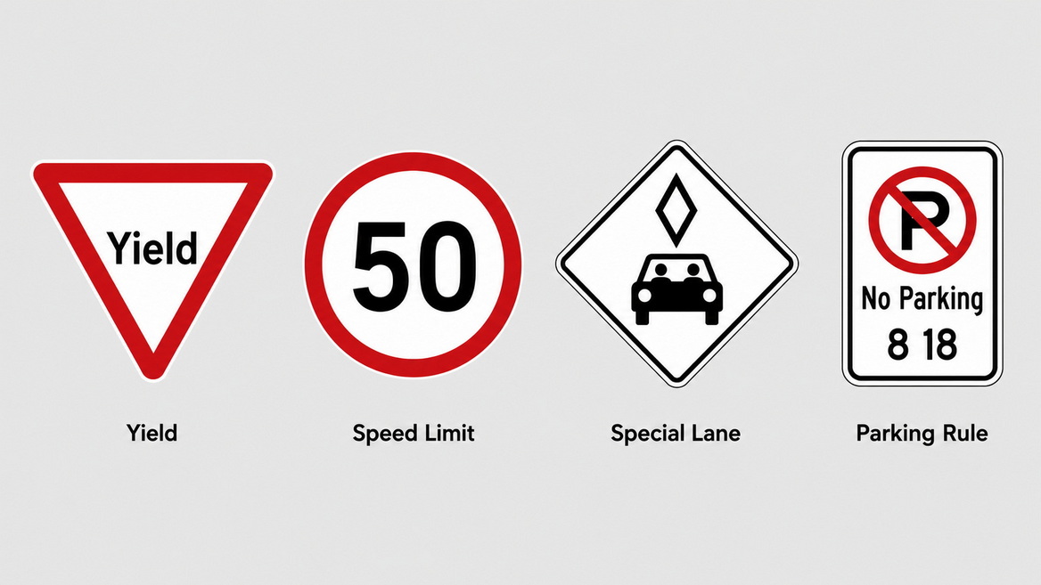 Shapes Of White Regulatory Traffic Signs أشكال إشارات المرور التنظيمية البيضاء