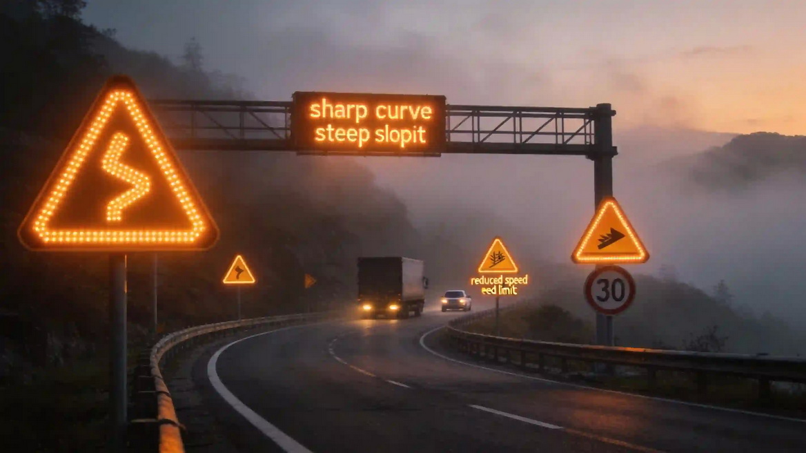 Foggy Mountain Highway Amber Warning Signs Foggy Mountain Highway Amber Warning Signs