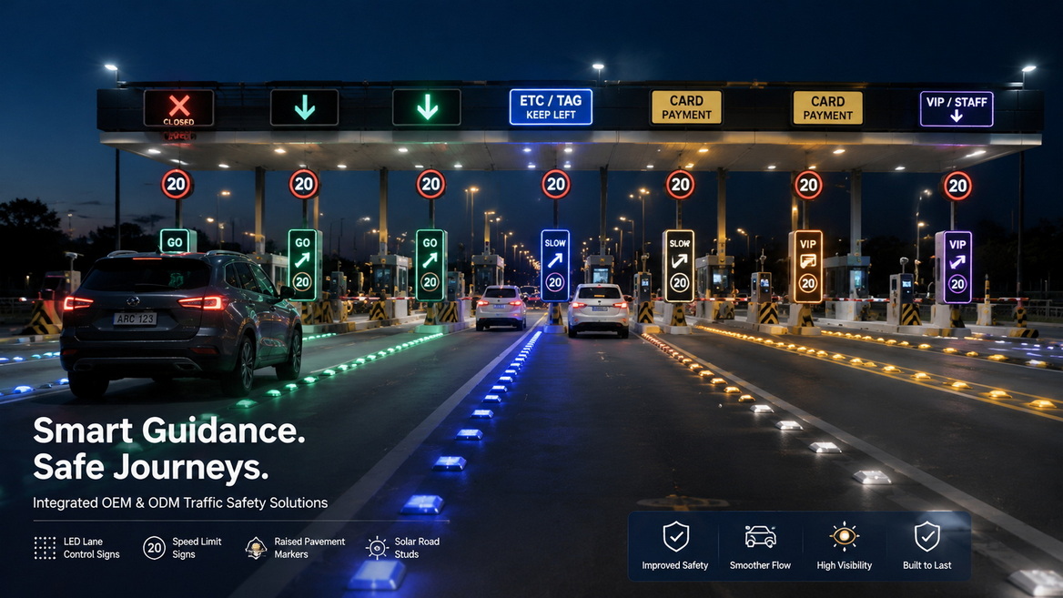 Led Traffic Signs And Road Studs At Toll Plaza Led Traffic Signs And Road Studs At Toll Plaza