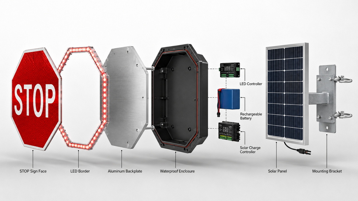 Solar LED Stop Sign Technical Components Solar LED Stop Sign Technical Components