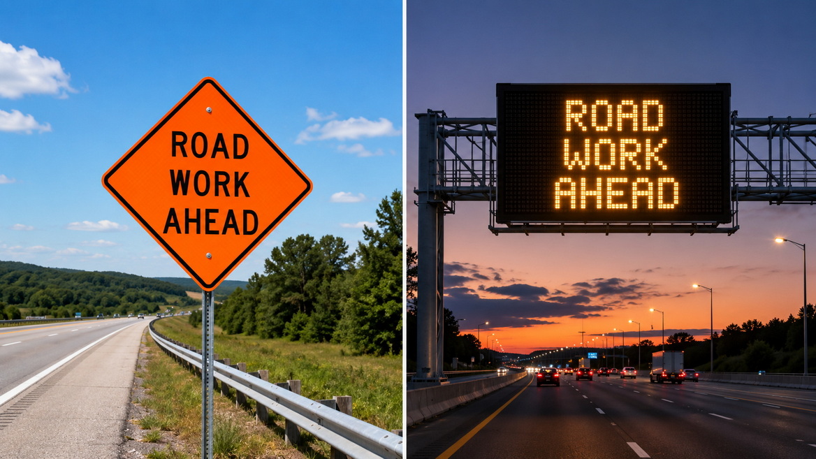 Road Work Ahead Sign Vs LED Traffic Sign Road Work Ahead Sign Vs LED Traffic Sign