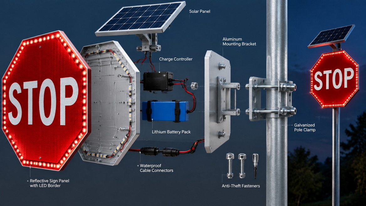 Solar Led Stop Sign Components