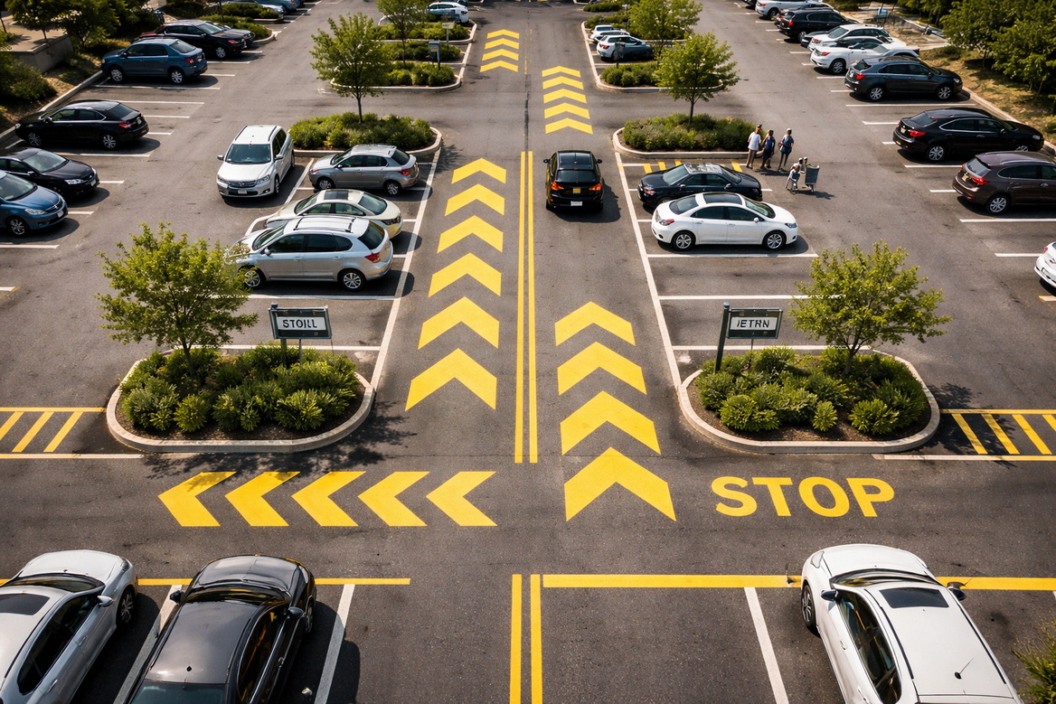 Parking Lot Chevron Layout With Safety Markings