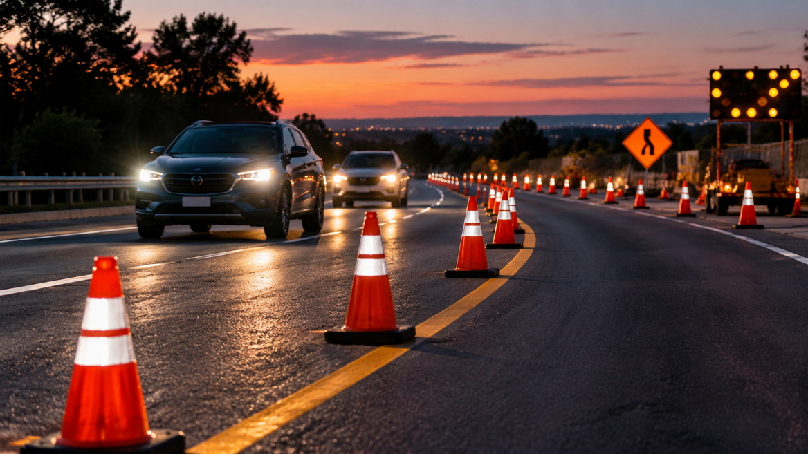 Reflective Traffic Cones at Night.jpg