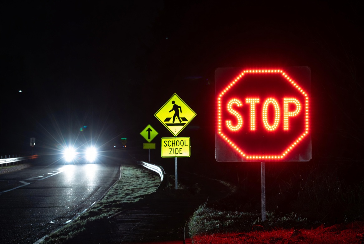 LED Traffic Signs At Night
