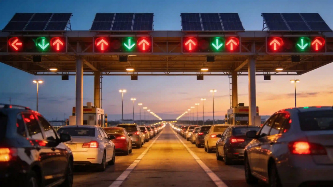 Highway Toll Plaza Solar Traffic Lights