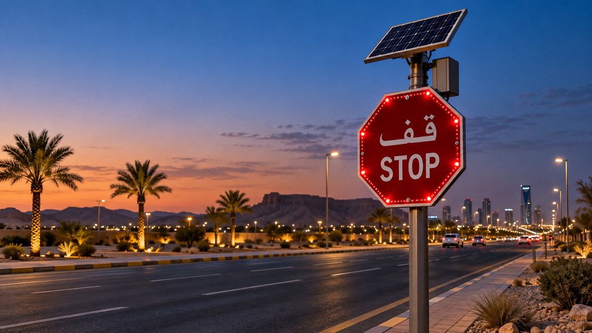 Solar LED Stop Sign on a Saudi Road.jpg