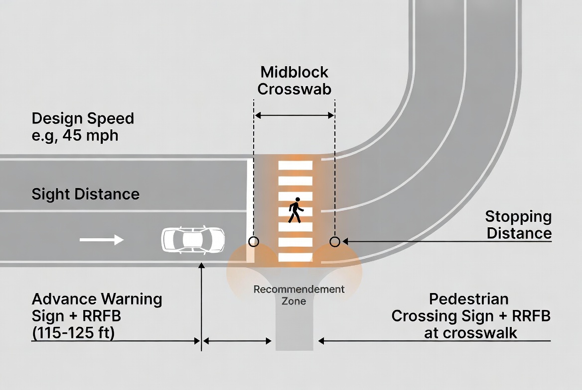 Advance RRFB Placement Distance Illustration