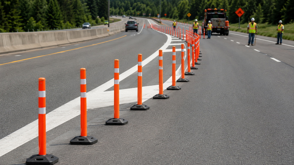Portable Traffic Delineators In Work Zone