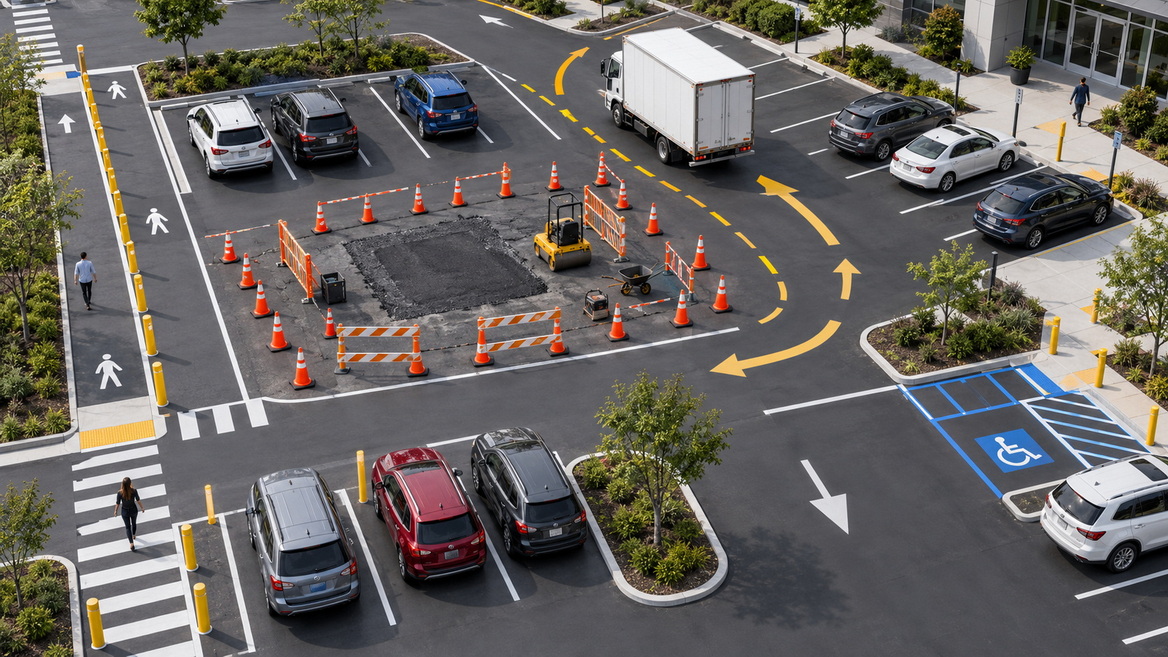 Parking Lot Cone Safety Layout