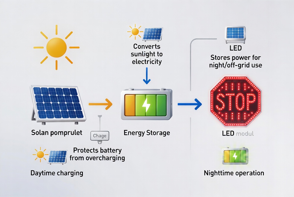 Solar LED Traffic Sign Energy Flow Diagram