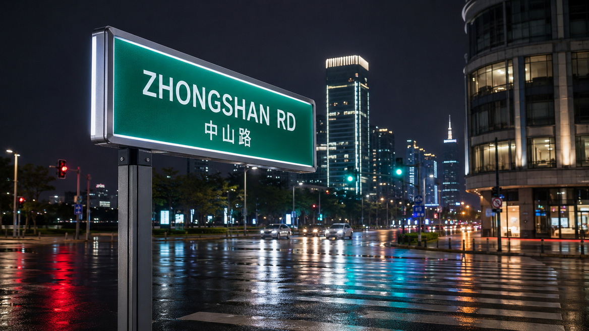 Edge Lit Street Name Sign At Night