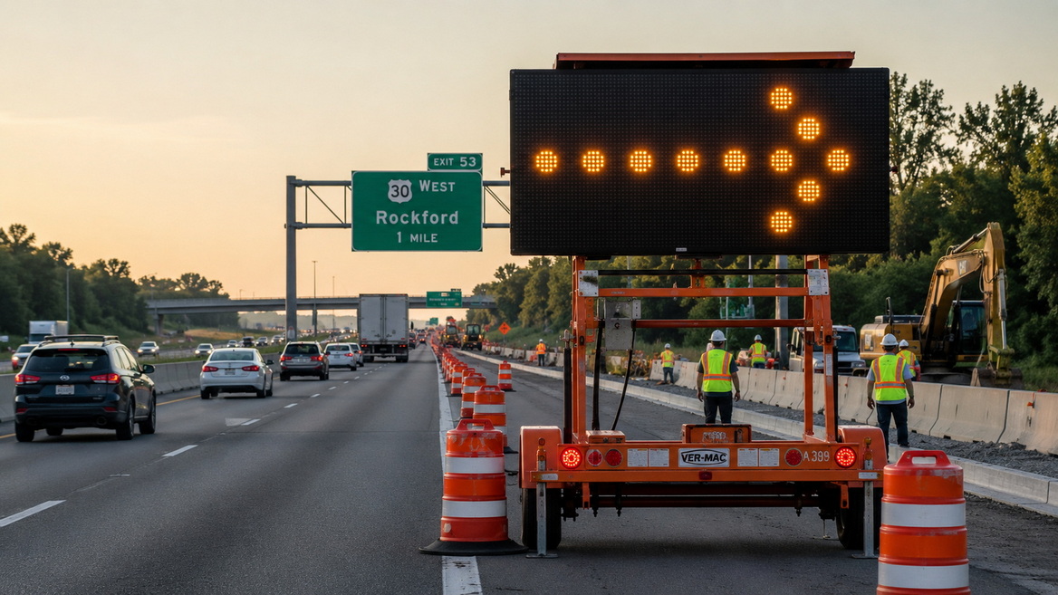 LED Arrow Board In Highway Work Zone