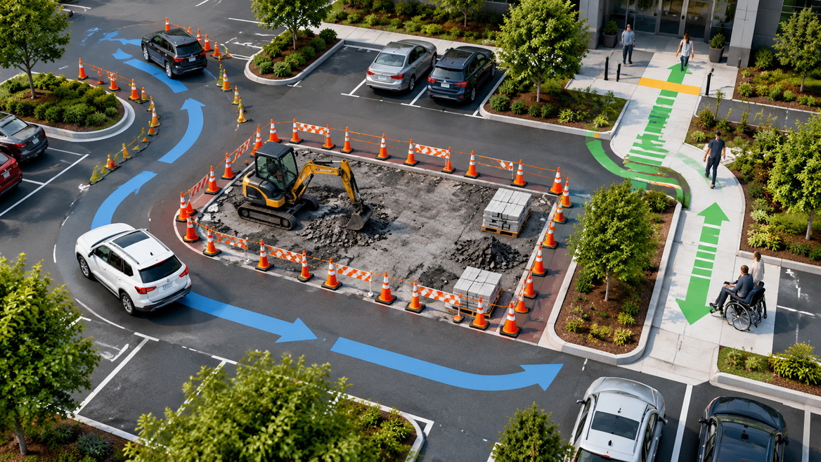Parking Lot Vehicle and Pedestrian Routes