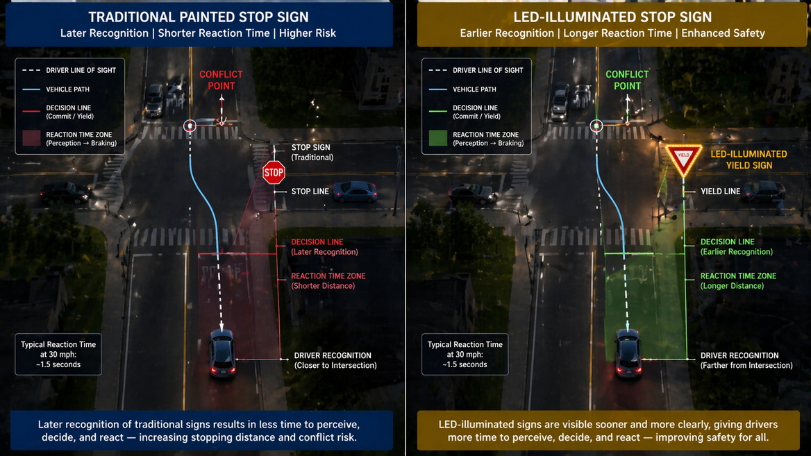 Traditional Stop Sign Versus LED Traffic Sign Comparison