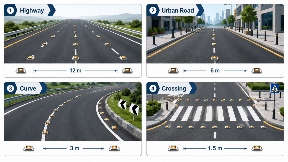 Road Stud Spacing Comparison