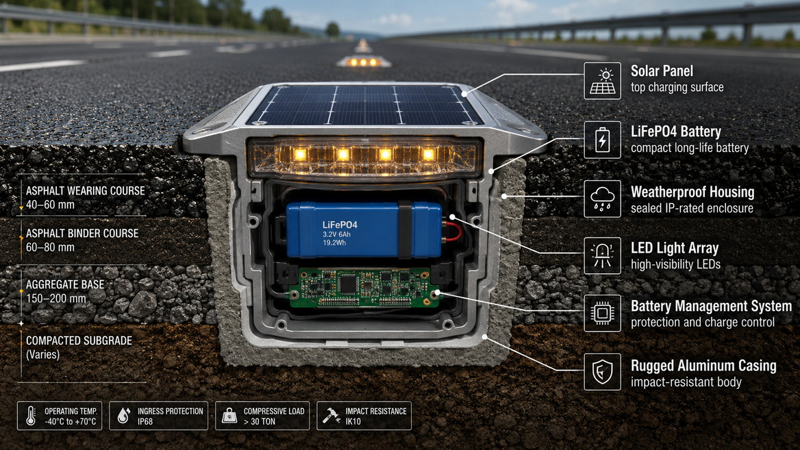 Highway Solar Road Marker Installation Cross Section