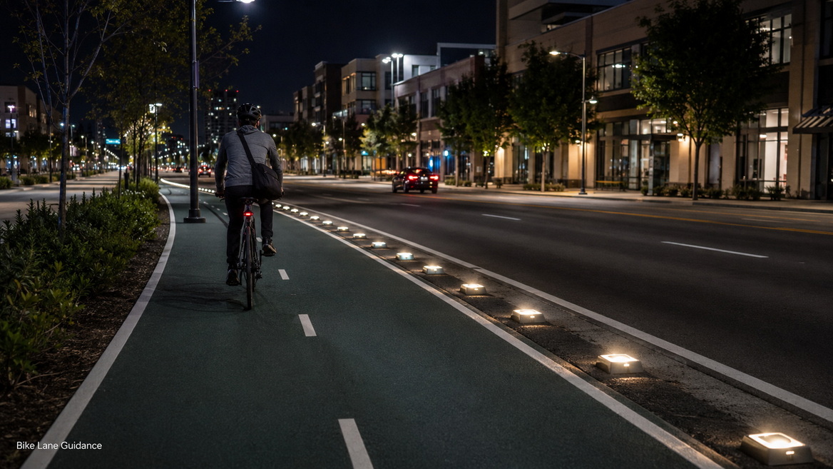 Solar Studs On Urban Bike Lane