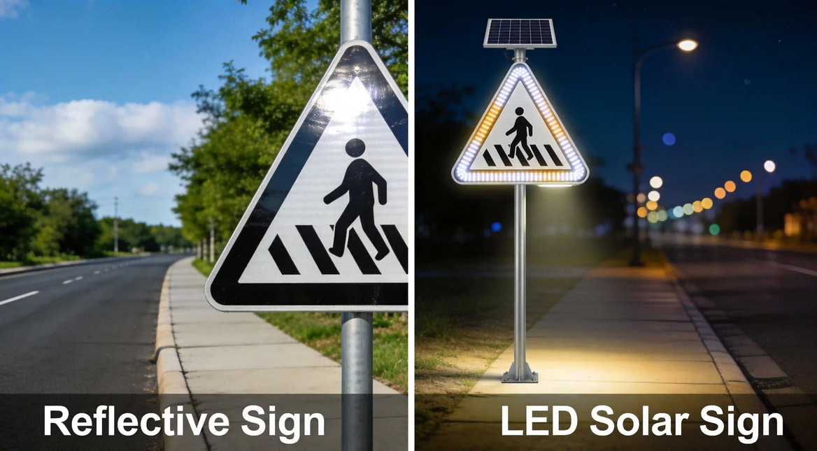 Reflective And LED Crosswalk Sign Comparison