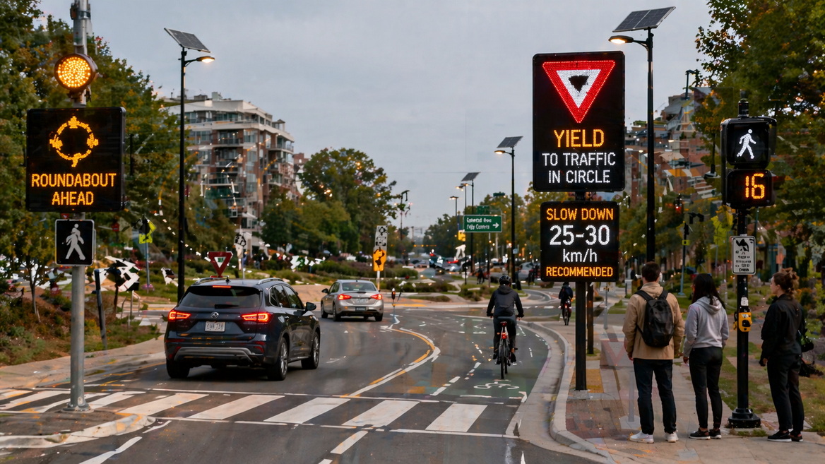 Smart Roundabout With LED Approach Signs