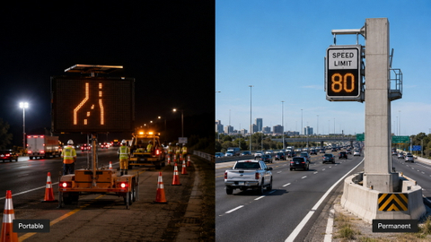 Portable Led Work Zone Vs Permanent Highway Sign.jpg